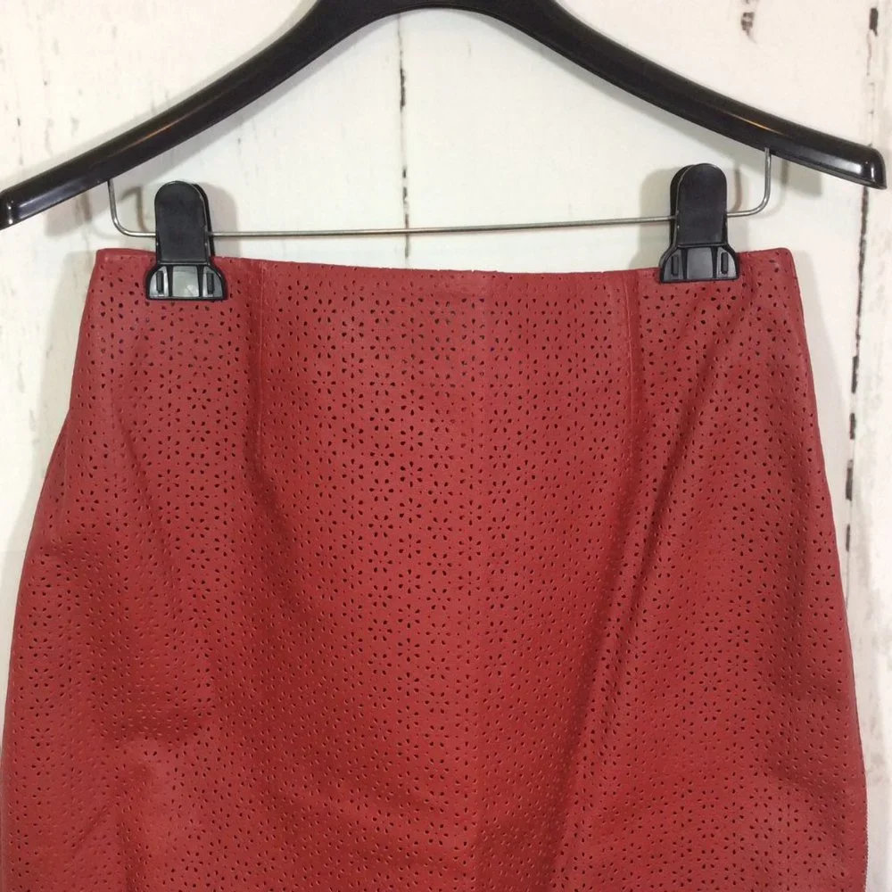 Vintage Bagatelle Red Leather Eyelet Pencil Skirt Side Zip‎ Lined Size 10